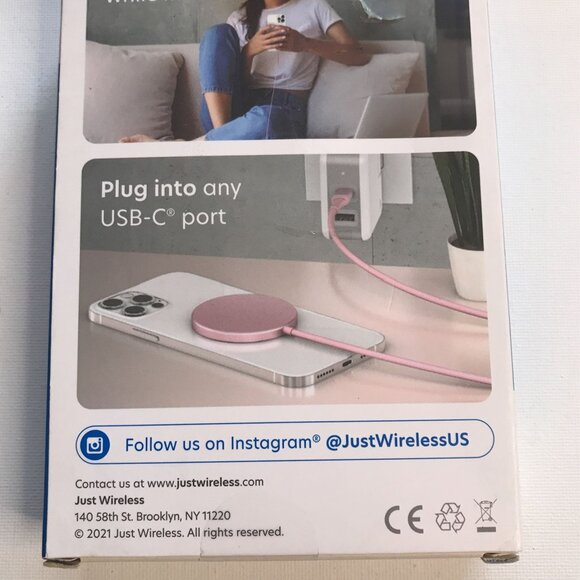 JUST WIRELESS MAGNETIC CHARGER 5FT USB C FOR iPHONE 12 & 13 15W Pink - Picture 7 of 9